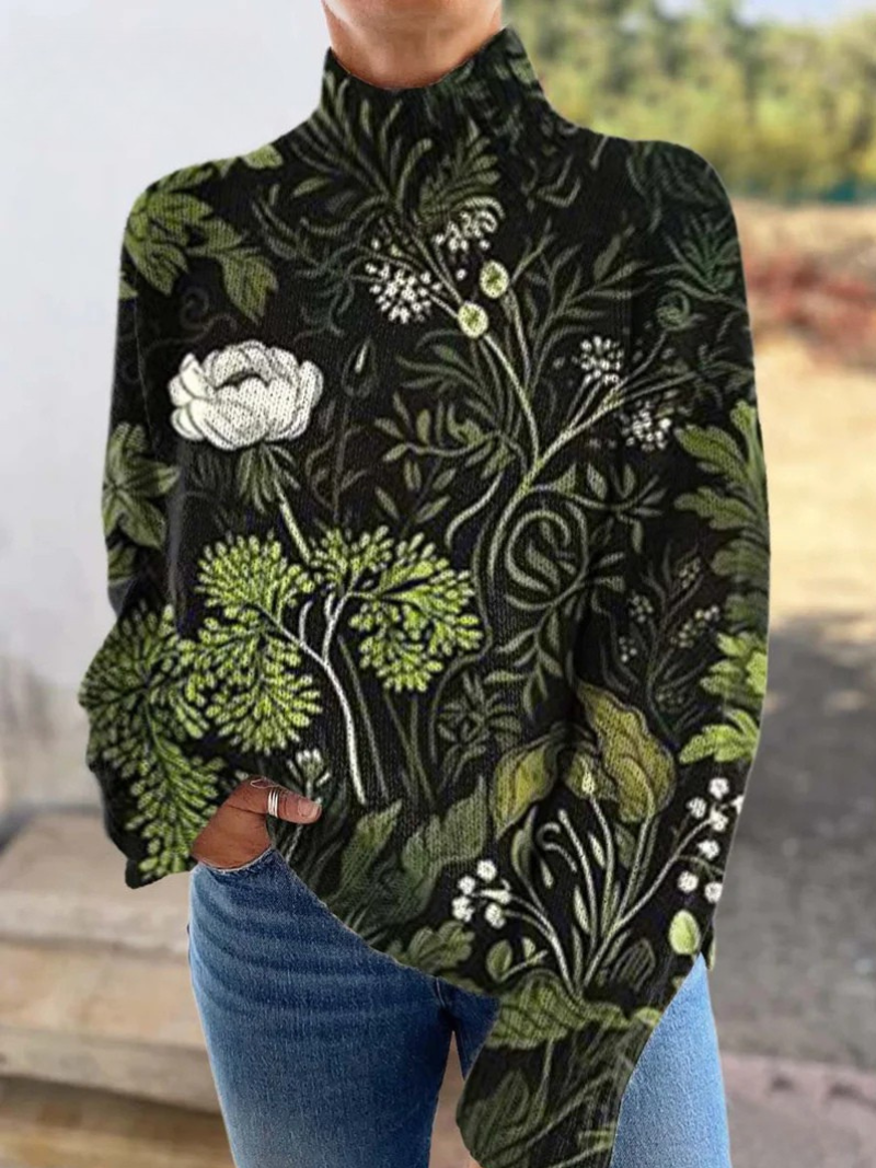 Tess | Botanical Floral Turtleneck Sweater