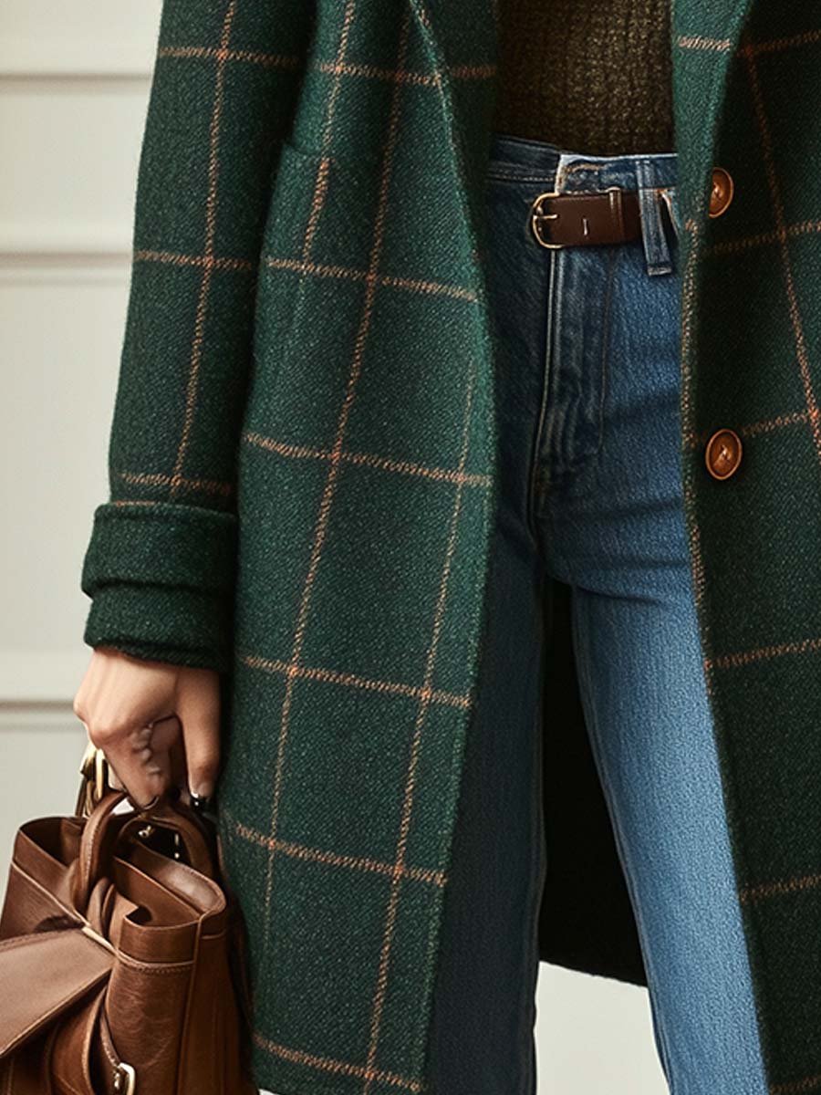 Kaitlyn | Retro Lapel Plaid Tweed Coat